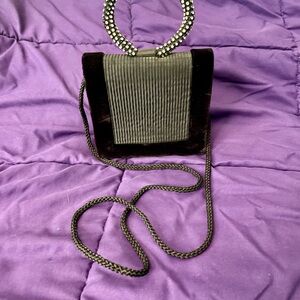 Black Velvet Mini Bag with Rhinestone Handle